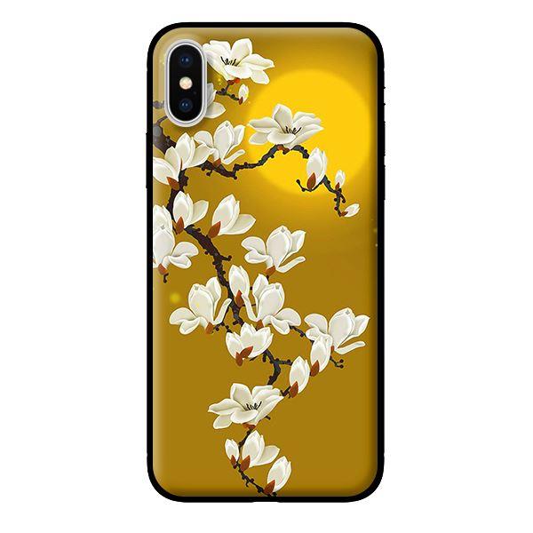 Ốp in cho iPhone X Hoa Trắng Nền Vàng - Hàng chính hãng