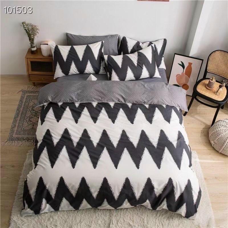 Set Cotton Living 100%cotton hàng nhập khẩu cao cất 4 món Kẻ Hiện Đại Đen Trắng