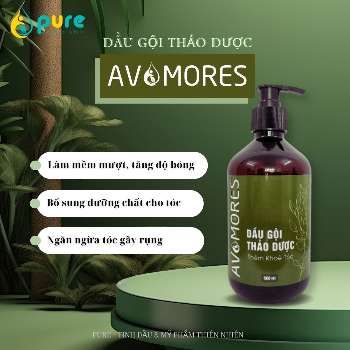 Dầu gội thảo dược AVAMORES Ngăn ngừa tóc gãy rụng - Mùi thơm tự nhiên nhẹ nhàng thư giãn 500ml