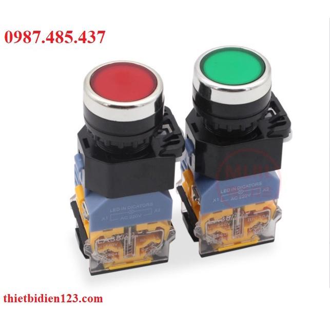 Nút nhấn nhả có đèn 220v LA38-11 Phi 22mm 1 NO + 1NC