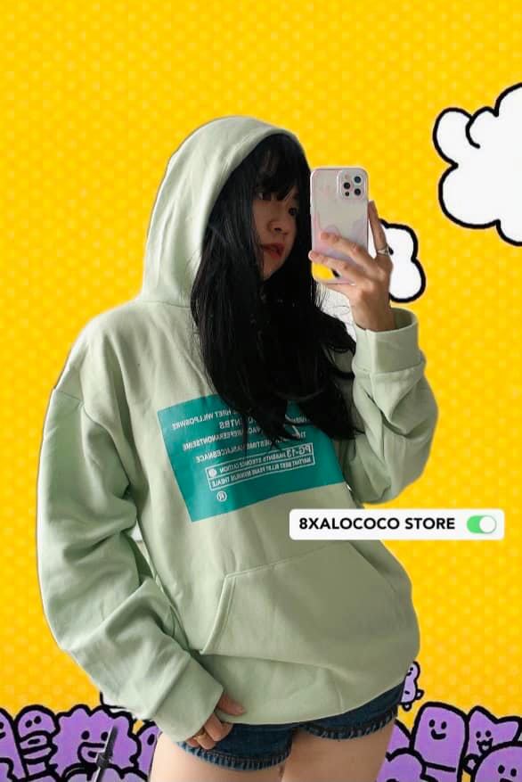 ÁO HOODIE CÓ MŨ FORM RỘNG MÀU XANH LÁ CÂY