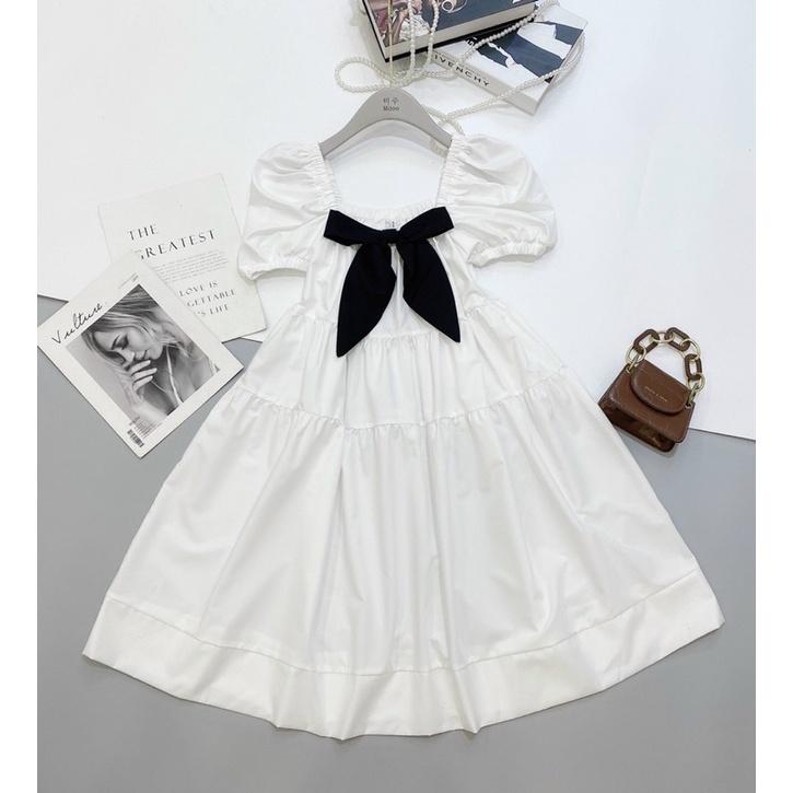 Váy suông tay bồng phối nơ