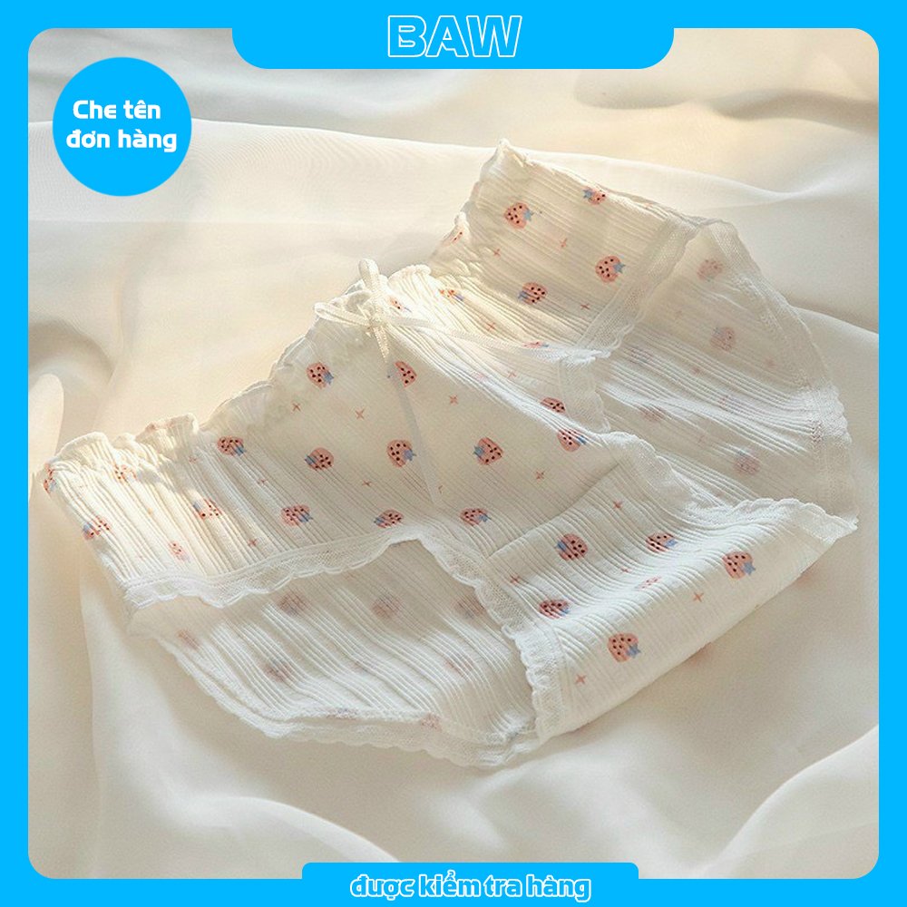 Quần Lót Nữ, Bộ 5 Quần Lót Nữ Cotton Viền Ren In Họa Tiết Dễ Thương Lót May Chống Viêm, Quần Chip Nữ Kháng Khuẩn Cao Cấp Thương Hiệu BAW QM5