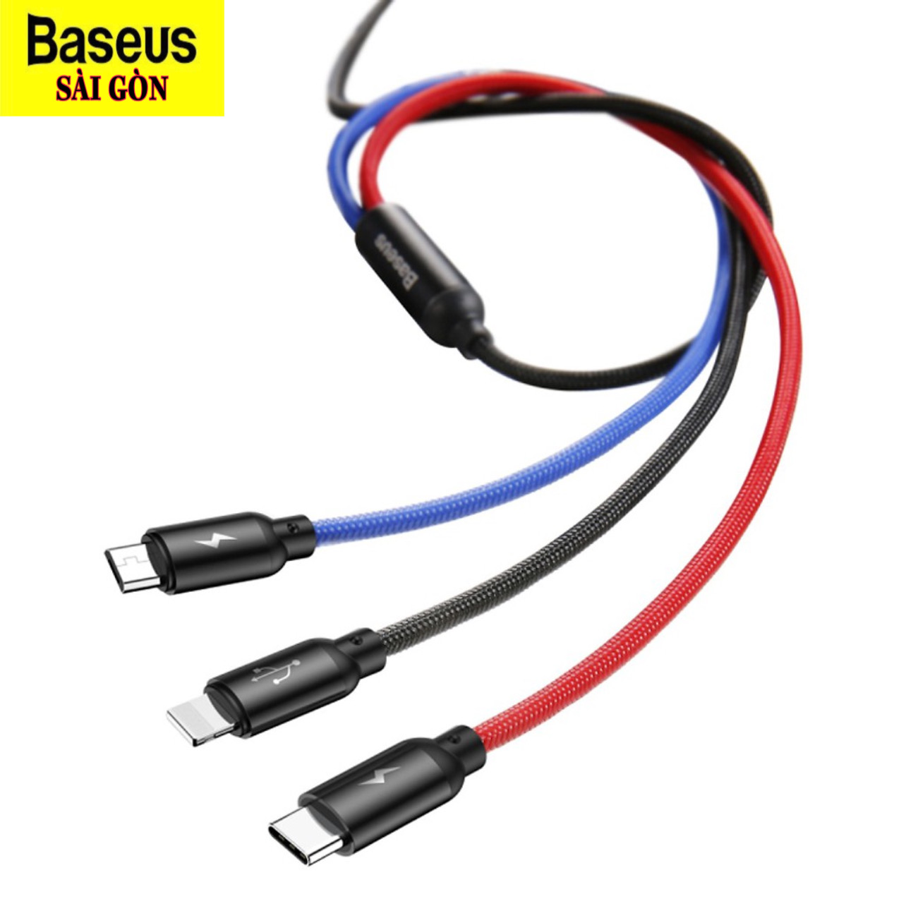 Hình ảnh Cáp sạc 3 đầu và truyền dữ liệu tốc độ cao Baseus Three Primary Colors 3 in 1 cable CAMLT-BSY (USB to Type C/ Micro/ Light-ning Fast Charging Cable, 3.5A)- Hàng chính hãng