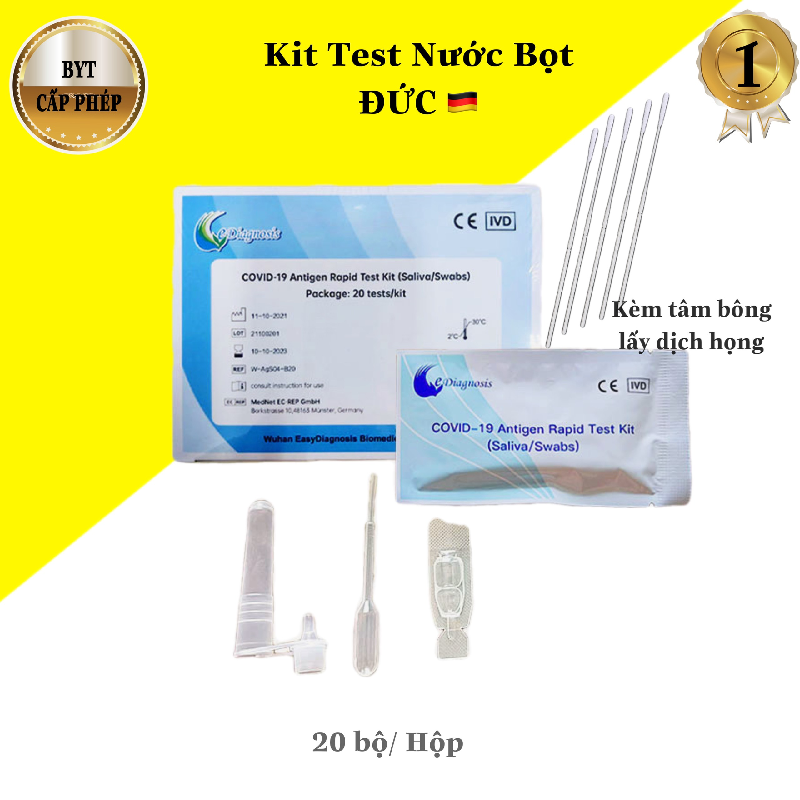 Kit Test Nhanh Covid 19 Tại Nhà Bằng Nước Bọt hoặc dịch mũi ( 2in1), Bộ Y Tế cấp phép lưu hành