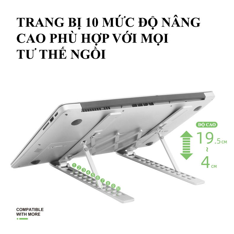 Giá đỡ laptop gấp gọn tiện lợi chất liệu hợp kim nhôm vô cùng cứng cáp và chắc chắn phù hợp cho các laptop từ 11 đến 17 inch HD00029