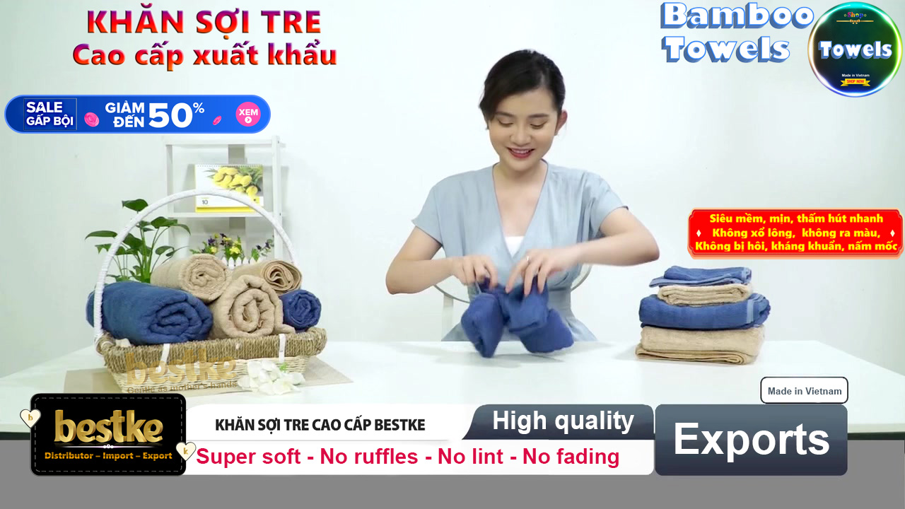 Combo 15 Khăn Mặt Sợi Tre bestke, dark blue size 30*50cm = 70g/cái, Bamboo Towels, siêu mềm mịn thấm hút và không phai màu