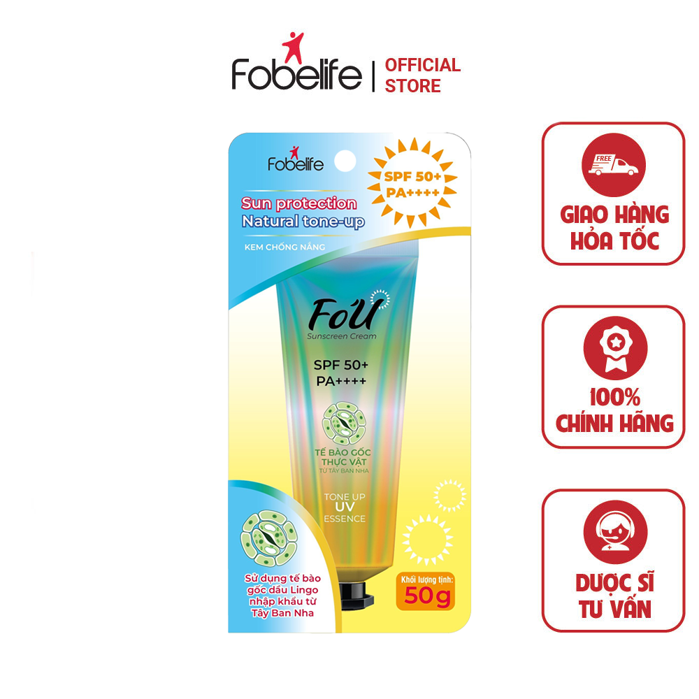 Kem Chống Nắng Fo'U SPF 50+ PA ++++, Nâng Tone Nhẹ, Dưỡng Ẩm Da, Chống Nước Không Gây Bết Dính - Tuýp 50g