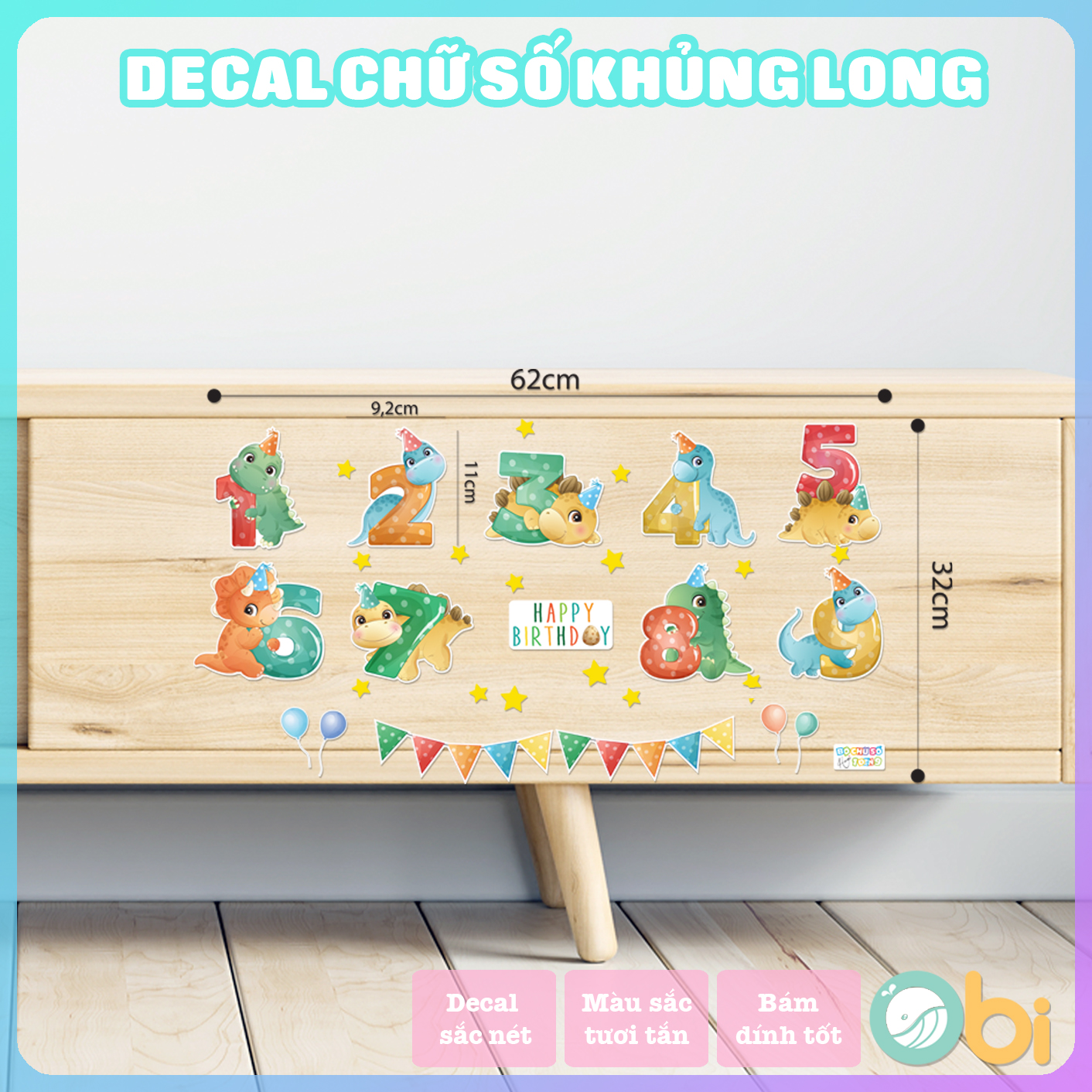 Decal Chữ Số Khủng Long Dino - Dán tường cho bé yêu Obi shop