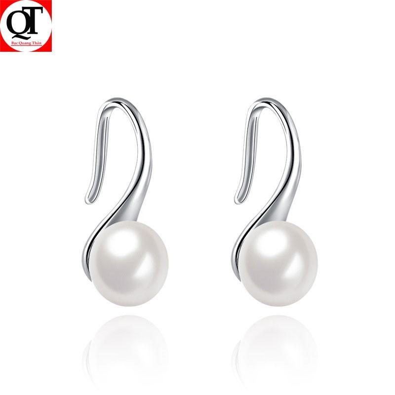 Bông tai nữ ngọc nhân tạo màu trắng đeo sát tai 100% chất liệu bạc thật Bạc Quang Thản - QTBT2