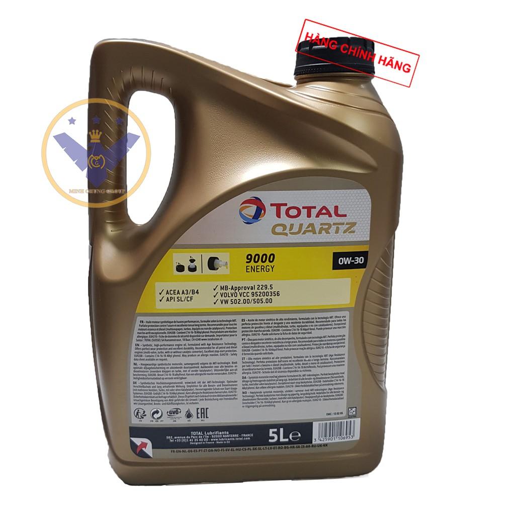 Bộ 3 dầu nhớt ô tô cao cấp tổng hợp Total Quarzt 9000 0W-30 can 5L