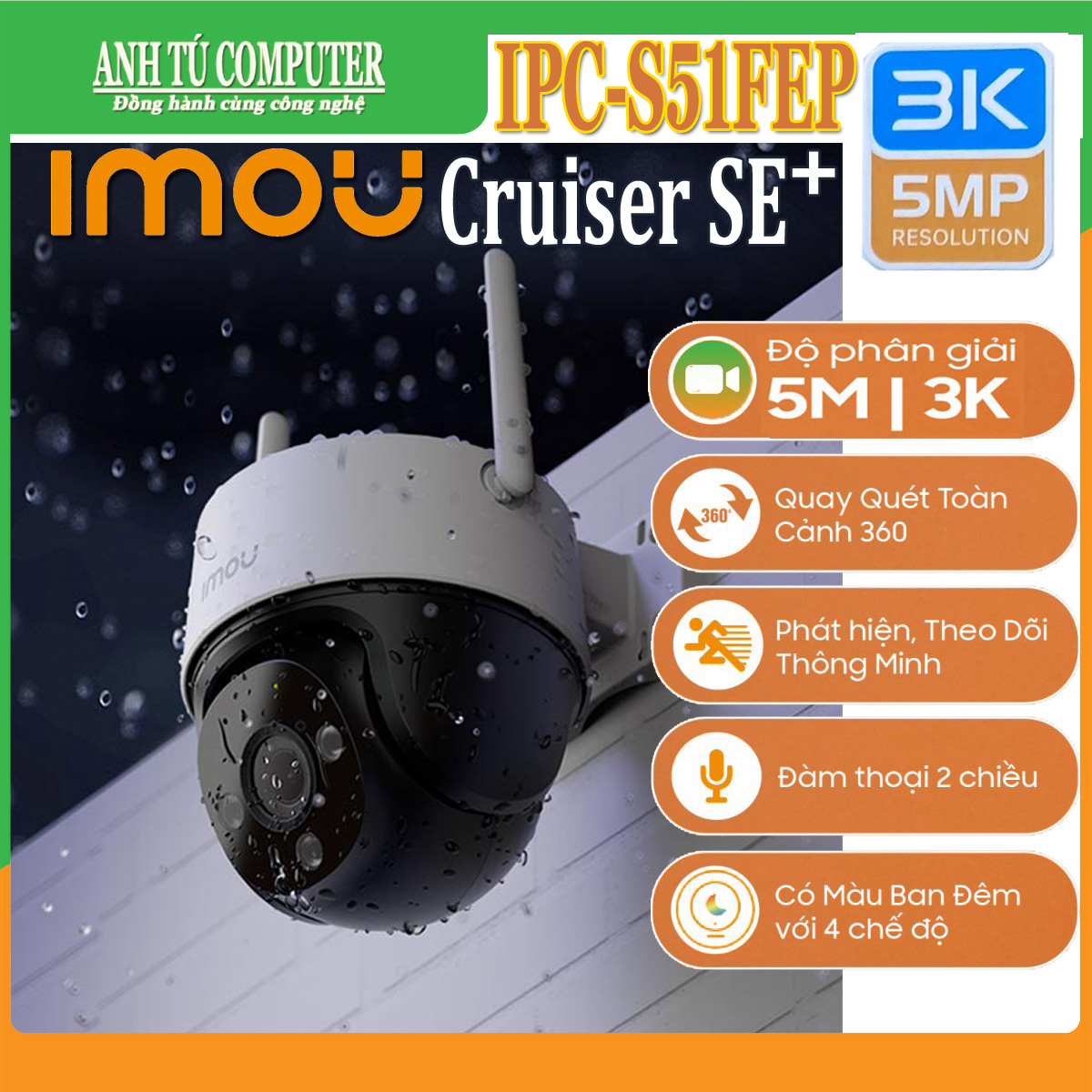 Camera WIFI 5MP 3K iMOU Cruiser SE+ IPC-S51FEP Có đàm thoại - hàng chính hãng