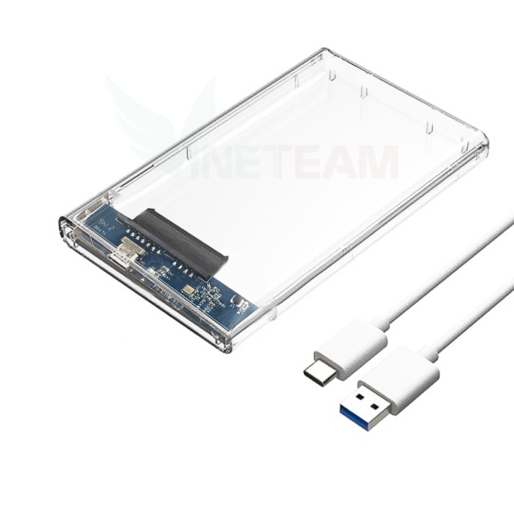 Hộp Đựng Ổ Cứng Di Động HDD Box 2.5 VINETTEAM USB TYPE C Nhựa Trong Suốt Tốc Độ 5gbs - Hàng Chính Hãng