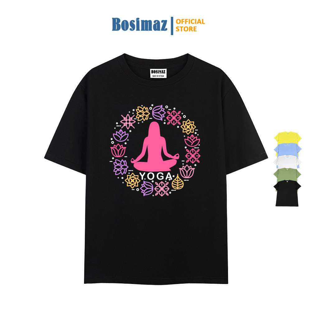 Áo thun Unisex Bosimaz TS015 cổ tròn tay lỡ phom rộng in hình yoga, thun contton 100%, vải đẹp dày, thoáng mát không xù lông.