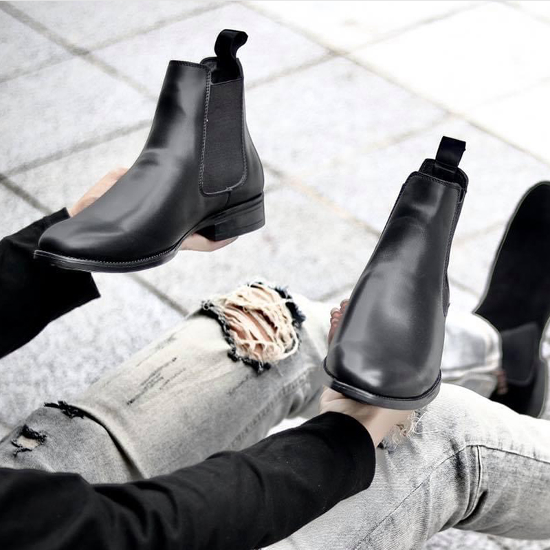 Giày Da Chelsea Boot da thật Shoemaker Cổ Cao Nam Công Sở Đế Cao Tăng Chiều Cao Da Bò Thật