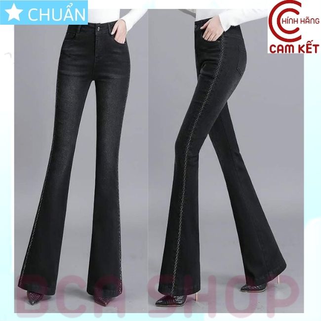 Quần jean nữ ống loe QRO84 ROSATA tại BCASHOP dáng dài cà bạc phần đùi, lưng cao 1 nút, phom chuẩn, chất liệu jean cao cấp - màu đen