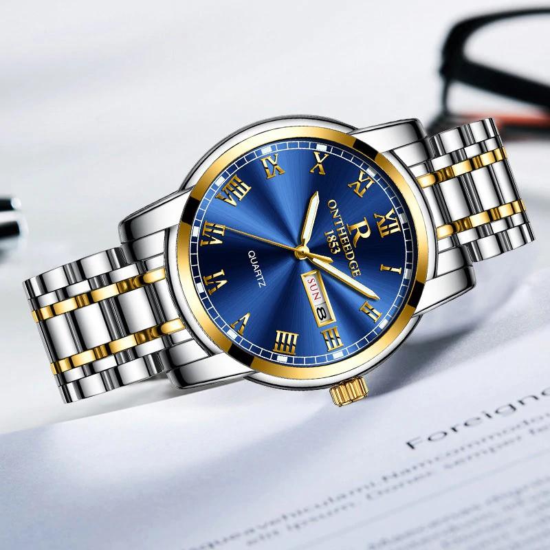 ĐỒNG HỒ NAM CAO CẤP ONTHEEDGE KÍNH TRÁNG SAPPHIRE DÂY KIM LOẠI KHÔNG GỈ + TẶNG KÈM PIN