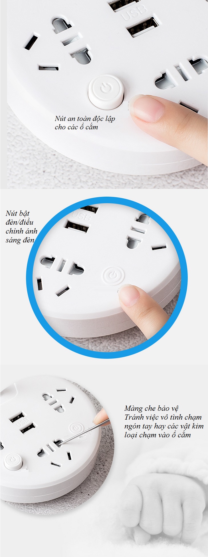 Ổ Cắm Đa Năng Tích Hơp Đèn Học Và Quạt Mini Đế Tròn T20
