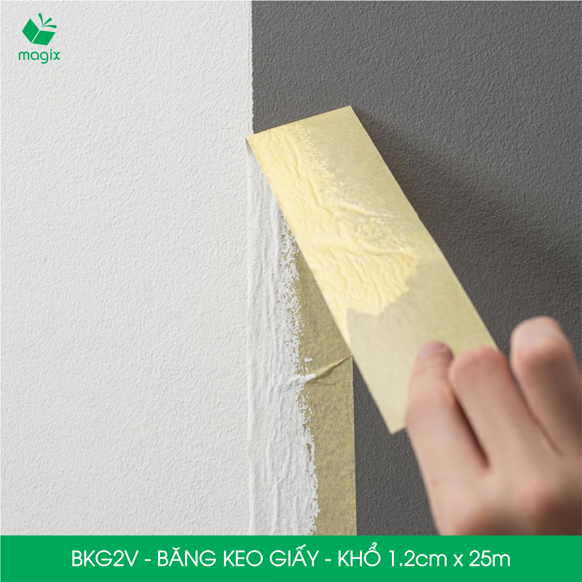 BKG2V - Block 12 cuộn băng keo giấy khổ 1.2cm x 25m - Băng dính giấy viết được, chặn màu sơn