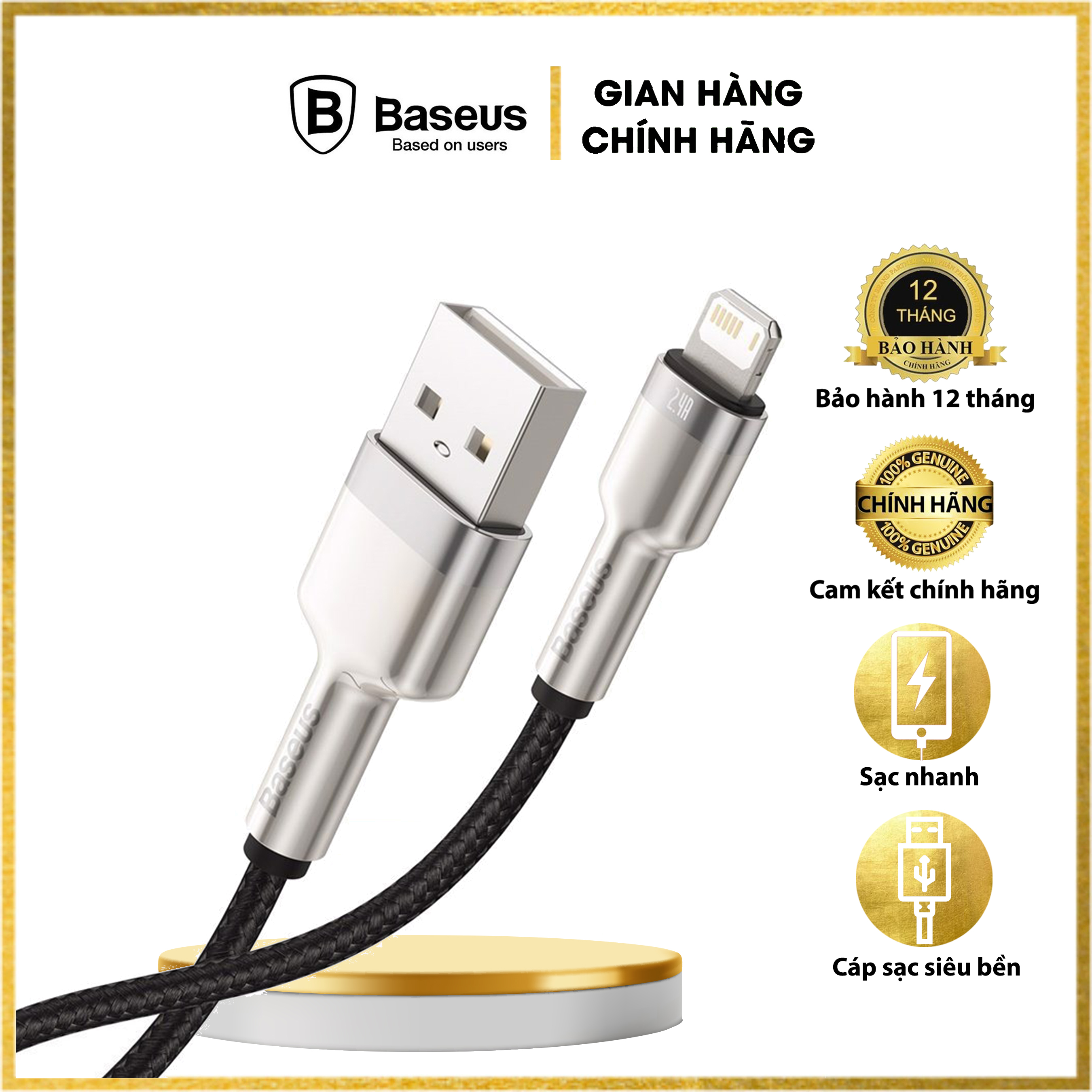 Cáp sạc nhanh,siêu bền Baseus Cafule Metal Series dùng cho iPhone/ iPad (2.4A, USB A to Fast charge Cable ) -  Độ ổn định cao - Siêu bền - Hàng chính hãng