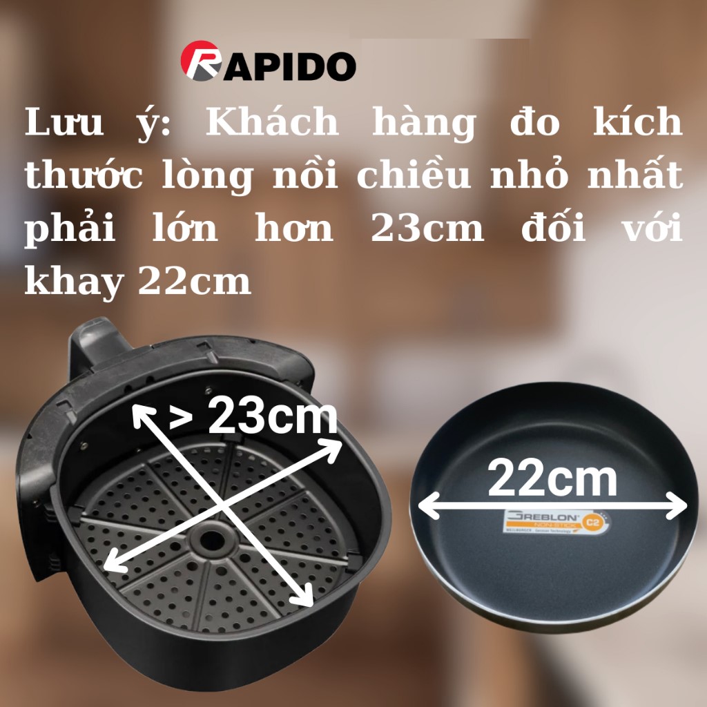 Khay nướng bánh cho nồi chiên không dầu Rapido đường kính 22cm chống dính Greblon bền đẹp