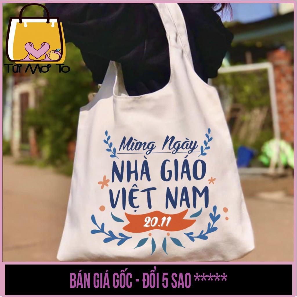 Túi tote vải canvas quai tròn có khóa kéo - QUÀ TẶNG 8/3 - nhà giáo việt nam - ngày của mẹ - sinh nhật (hàng có sẵn)