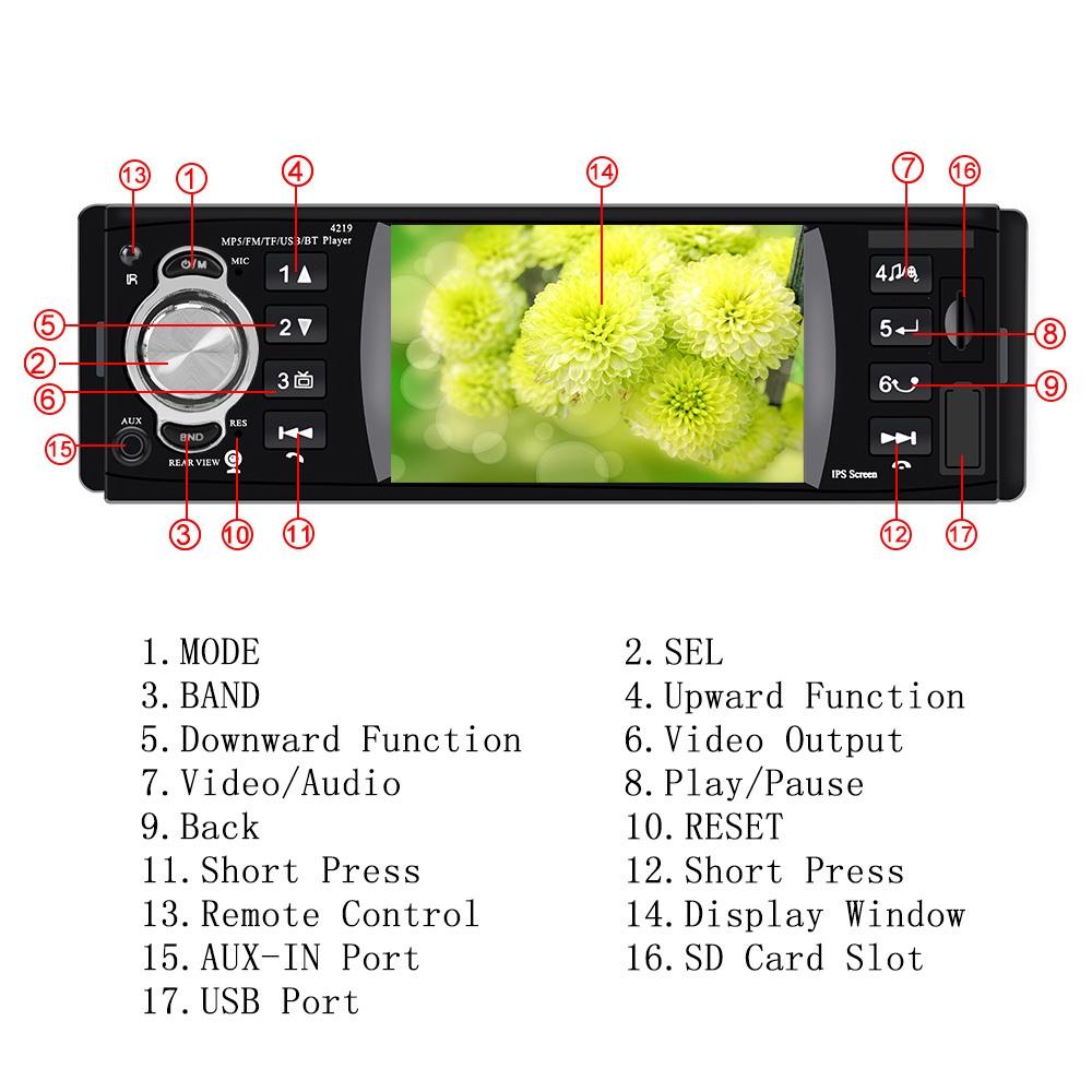 Máy nghe nhạc MP5 bluetooth 4.2 1 Din 4.1 Inch TF nhiều màu sắc kèm phụ kiện