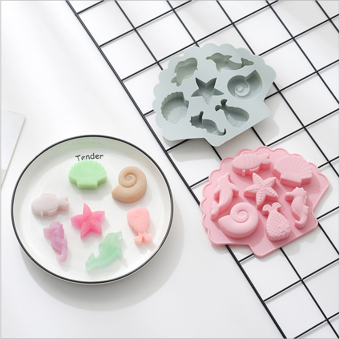 Khuôn 3D Sinh Vật Biển Silicone Hình Khuôn Vỏ Ốc Xà Cừ Trang Trí Bánh Dụng Cụ Fondant Chocolate Cookies