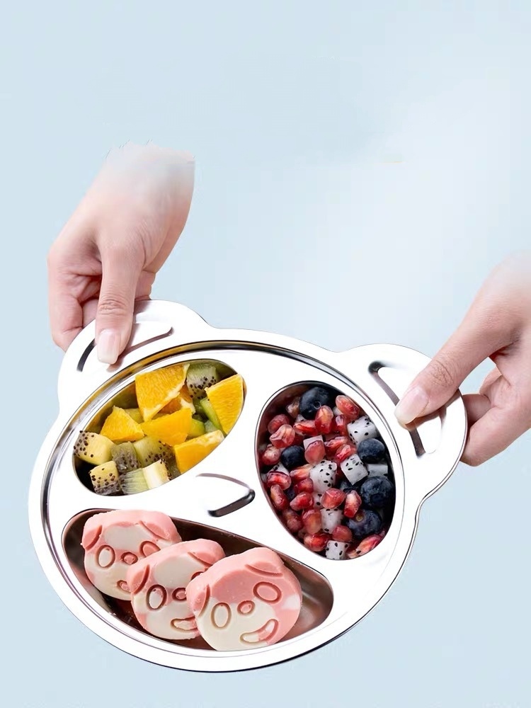khay cơm,khay ăn dặm hình gấu Bear cho các bé inox 304 cao cấp 100% ( tặng hộp thìa đũa bear)