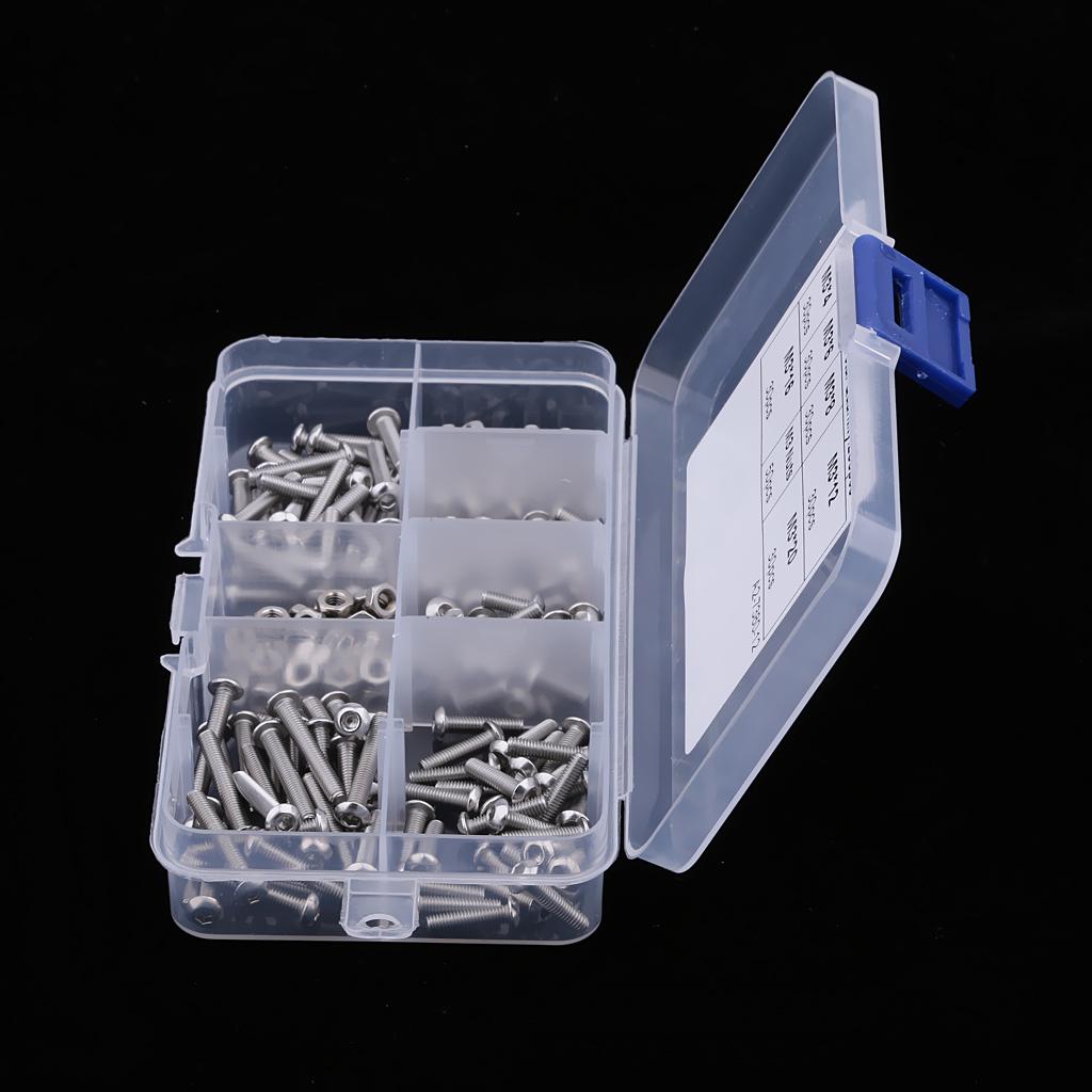 230 Pieces M3 Stainless Steel Button Head Hex Socket Screw & Hex Nuts Kit with Plastic Box