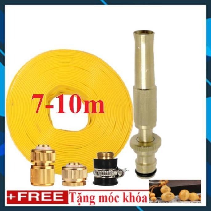 Vòi Xịt️ Bộ dây vòi xịt nước rửa xe,tưới cây , loại 7m,10m 206587 đầu đồng,cút đồng+ móc khoá