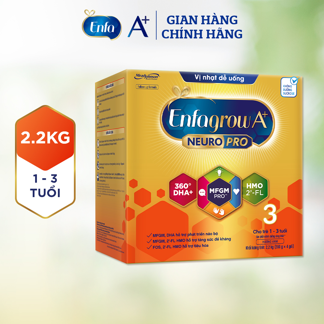 Sữa bột Enfagrow A+ NeuroPro 3 với 2’-FL HMO cho trẻ từ 1 – 3 Tuổi - Vị Nhạt Dễ Uống