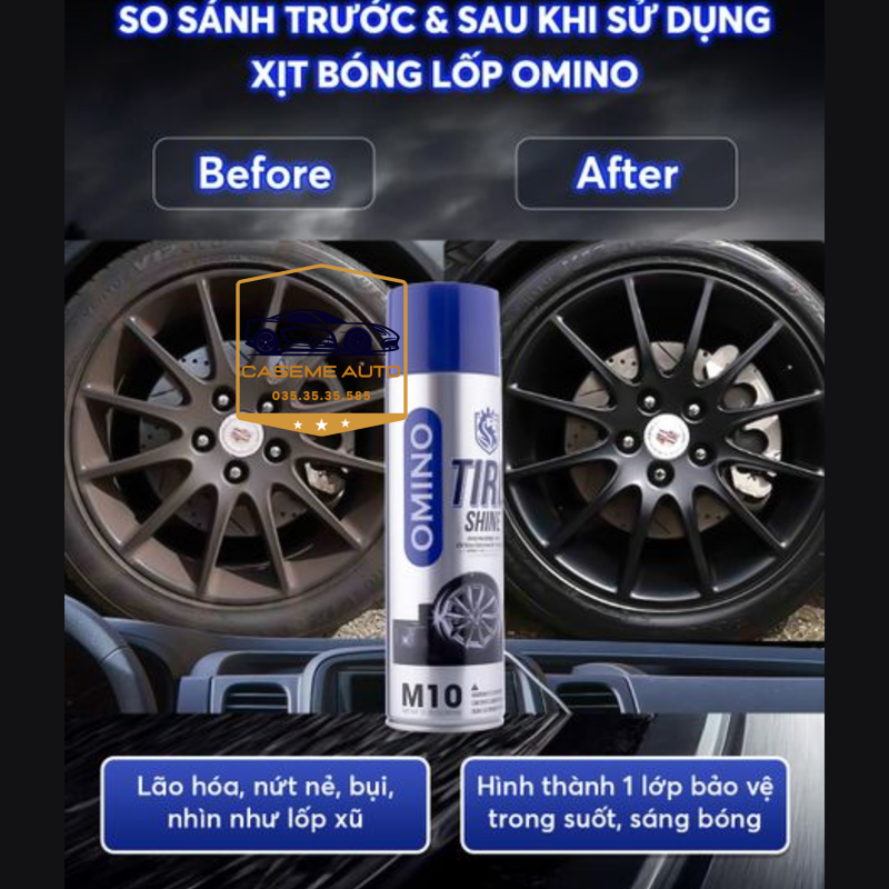 Dung Dịch Dưỡng Bóng Lốp Ô Tô OMINO M10 500ml, Phục Hồi Nhựa Đen, Chống Bạc Màu, Làm Bóng Vỏ Xe – Hàng Nhập Khẩu