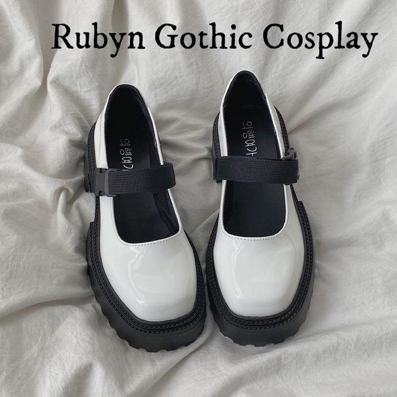 Giày Lolita Oxford Mũi Vuông quai bấm ( Trắng, đen ) size 35 - 39. A108