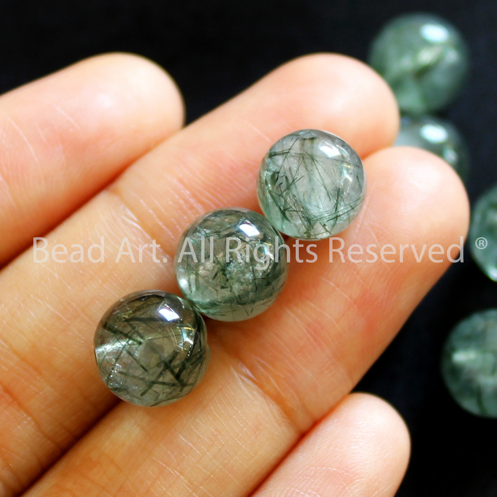 9MM Đá Thạch Anh Tóc Xanh Lá Tự Nhiên Loại AA, Hoả, Mộc, Vòng Tay Phong Thuỷ, Chuỗi Hạt - Bead Art