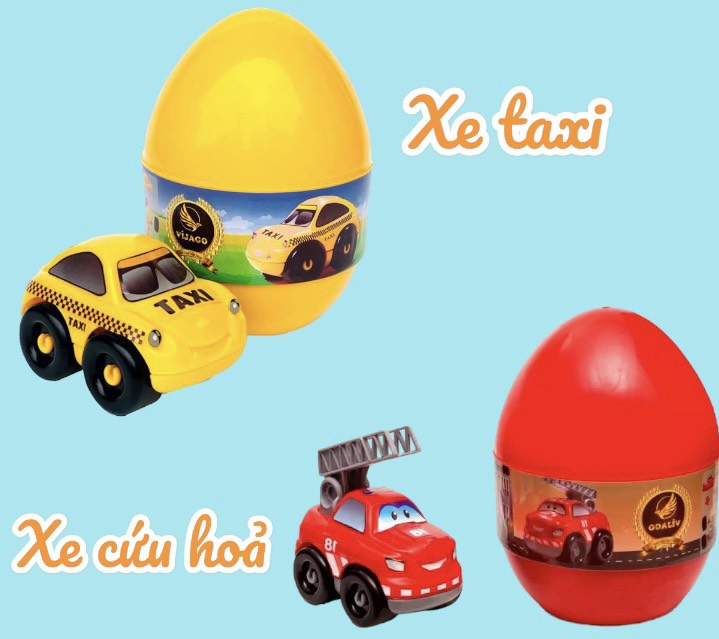 Đồ Chơi Lắp Ghép - Combo 2 Mô Hình Lắp Ghép Ô Tô Xe Taxi và Xe Cứu Hỏa, Đồ Chơi Bóc Trứng Khủng Long Thần Kì Cho Bé