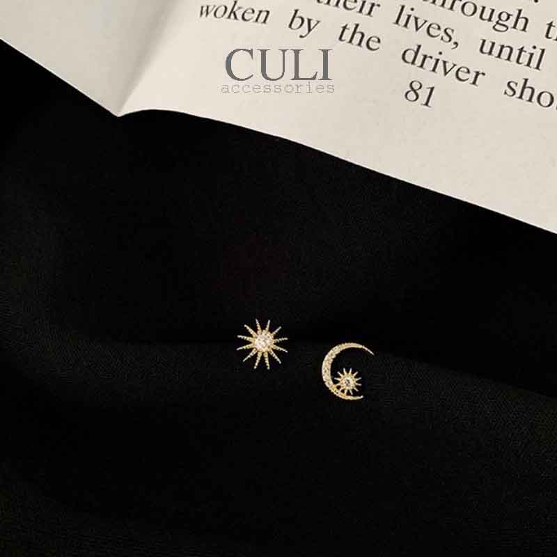 Khuyên tai, Bông tai hình mặt trăng và mặt trời bất đối xứng HT616 - Culi accessories
