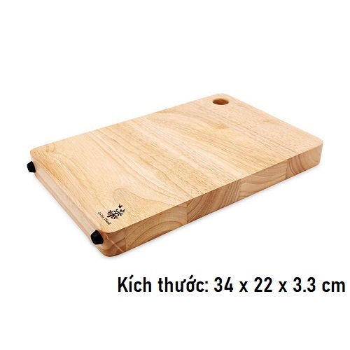 Thớt Chữ Nhật Dày Có Lỗ Treo Lớn, Kích Thước 34x22x3.3 cm - Gỗ Cao Su Bền Đẹp Sang Trọng Cho Không Gian Bếp