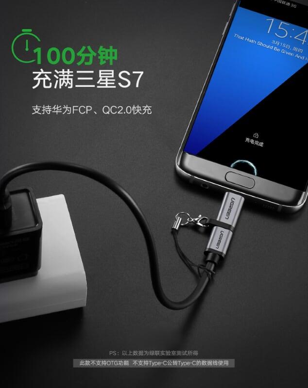 Ugreen UG50590US282TK Màu Xám Đầu chuyển đổi MICRO USB dương sang TYPE C âm - HÀNG CHÍNH HÃNG