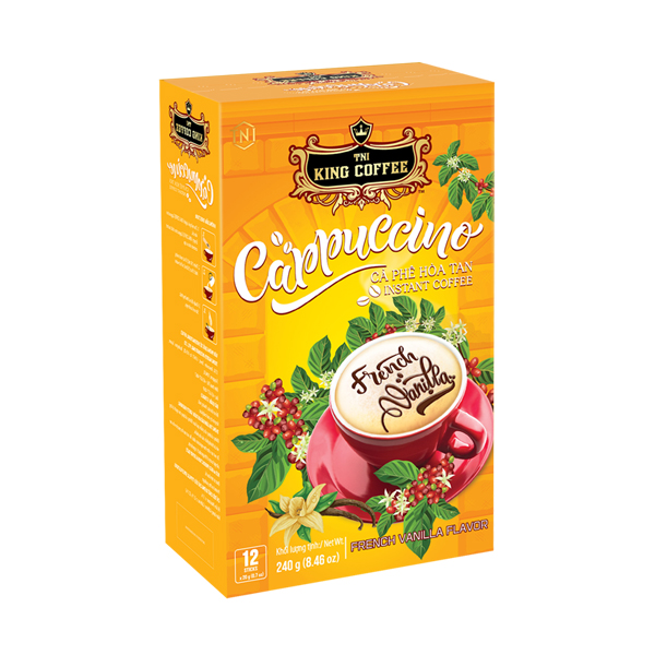 Cà Phê Hòa Tan Cappuccino Vị Vani KING COFFEE - Hộp 12 gói x 20g