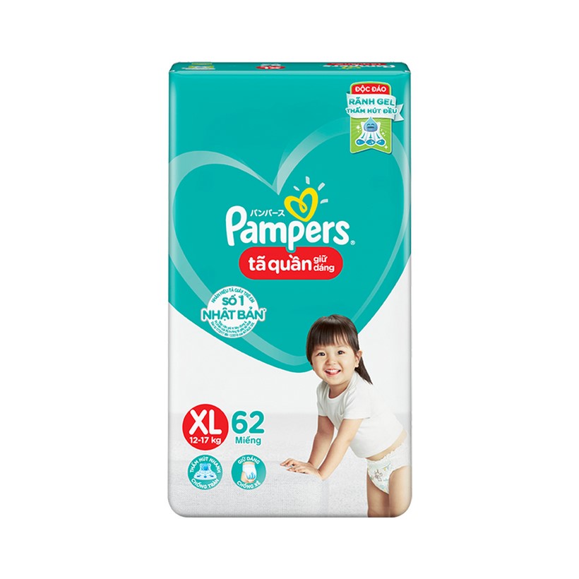 Tã Quần Pampers Giữ Dáng Mới Gói Cực Đại M74 (74 Miếng)/ L68 (68 Miếng)/ XL62 (62 Miếng)/ XXL56 (56 Miếng) [Tặng kèm bông tẩy trang Silcot