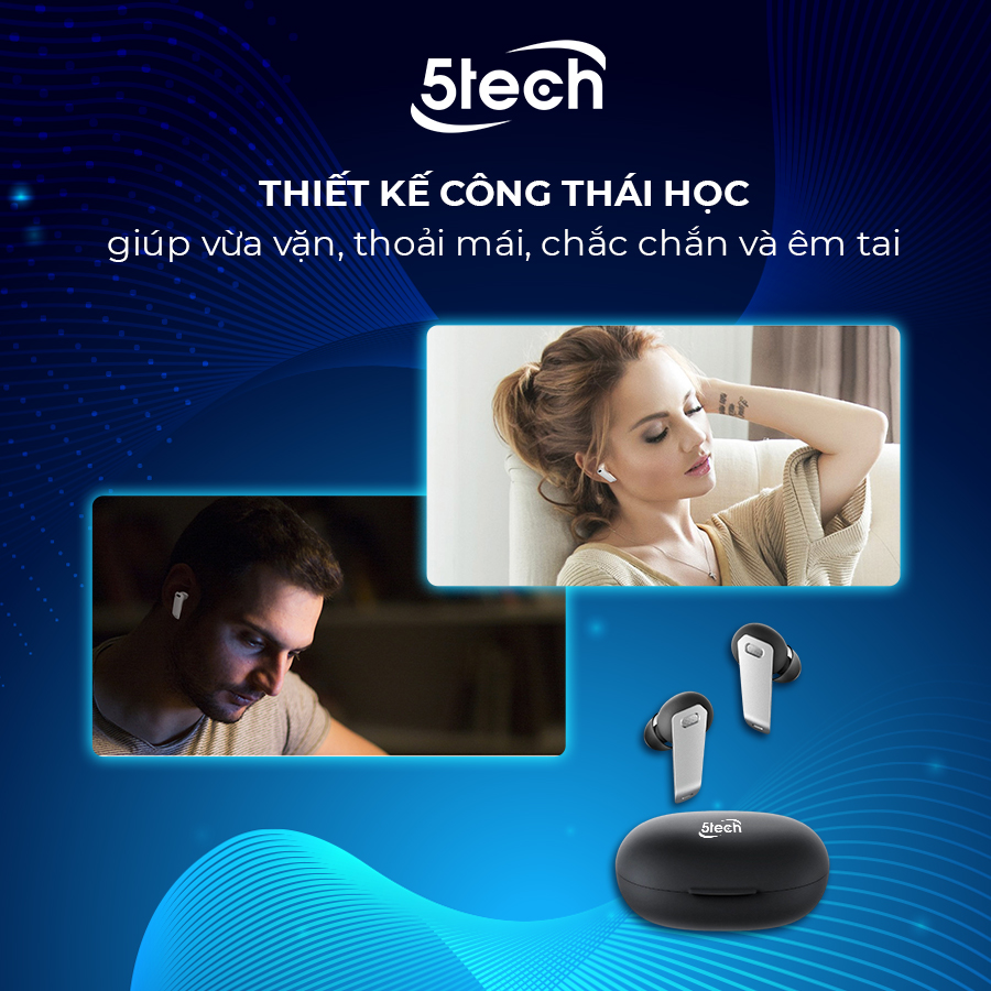 Tai nghe bluetooth, tai nghe không dây 5TECH 5T229 nhét tai, hàng chính hãng full chức năng cảm ứng nhậy âm thanh chuẩn HIFI