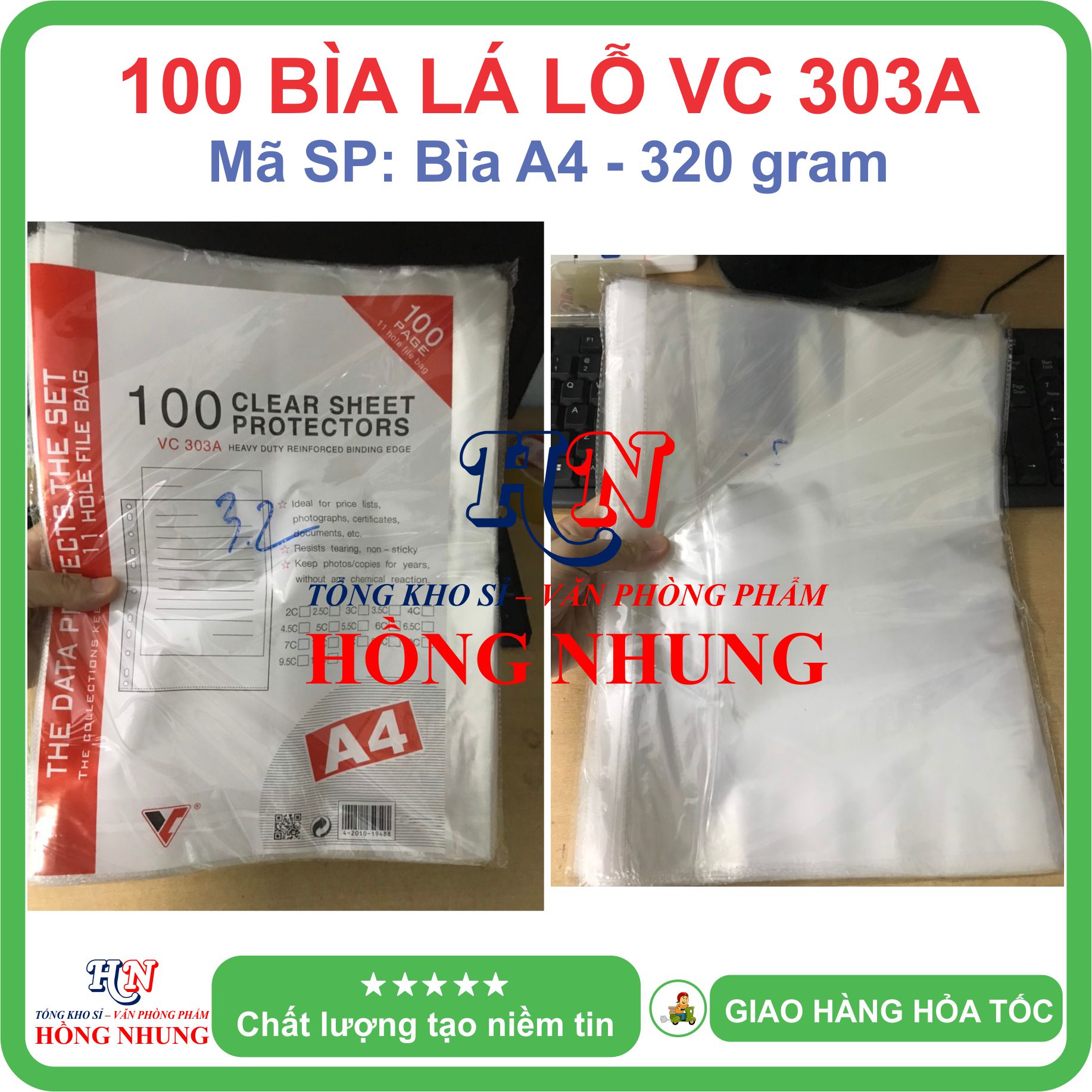 [SÉT] Xấp 100 Bìa lá lỗ VC 303A loại 400g / 320g, màu trắng giúp bạn lưu trữ hồ sơ dễ dàng