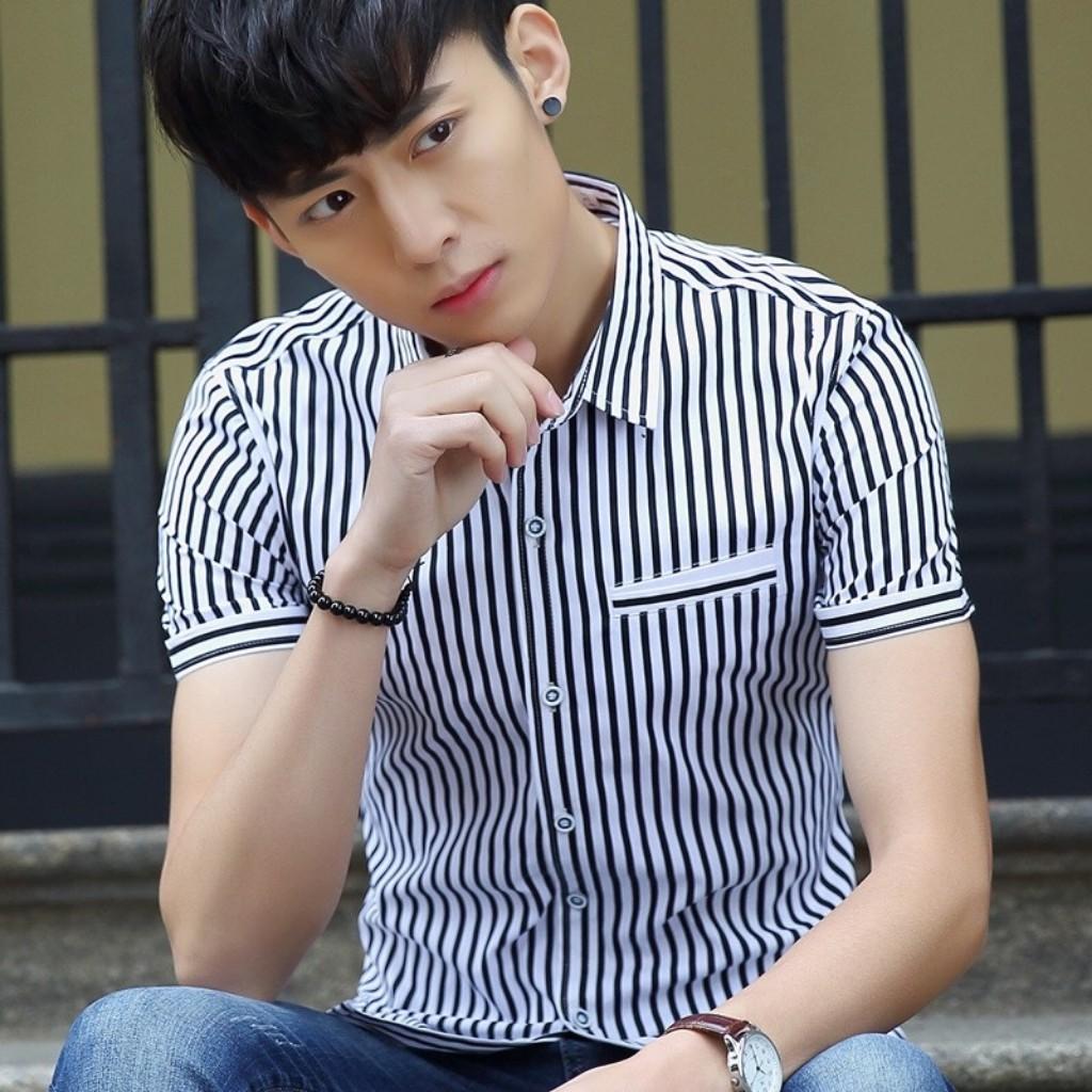 Áo Sơ Mi Nam Ngắn Tay Phối Kẻ Sọc Mẫu RF03 Thời Trang Cao Cấp PONIVA Chất Vải Mềm Mịn Chuẩn Shop