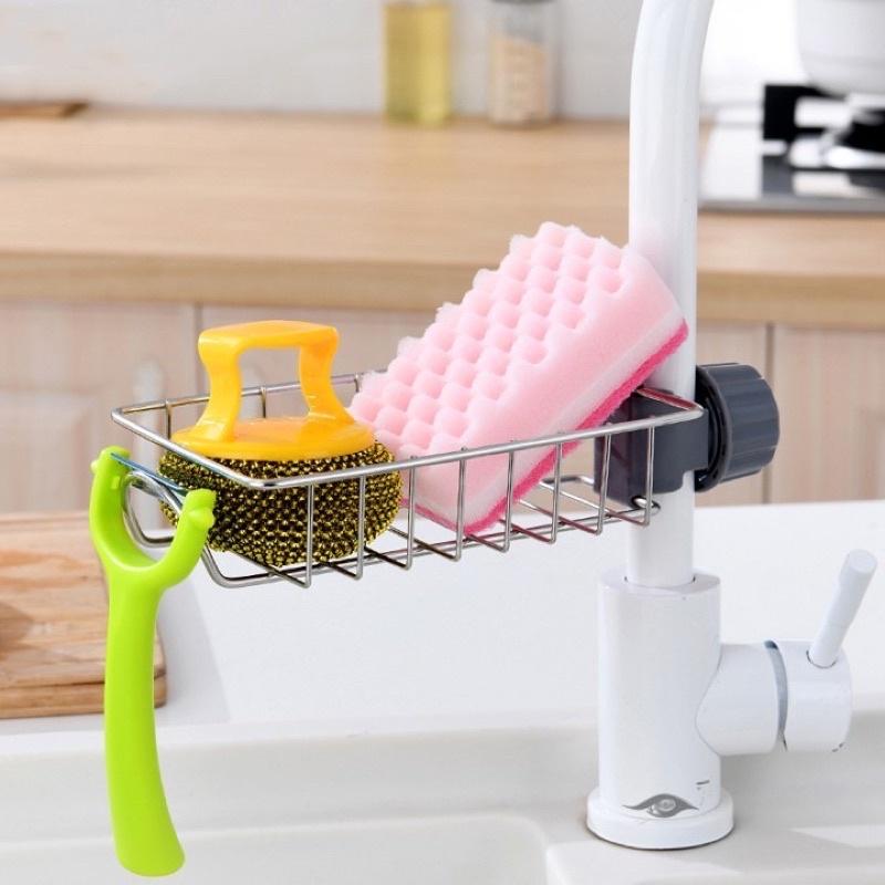 Giá Inox Gắn Vòi Nước Cho Khu Bếp Hiện Đại Cao Cấp, Giá Để Đồ Như Giẻ Rửa Bát, Chén Đĩa và Miếng Cọ Nồi, Xoong. Taky Home 4008
