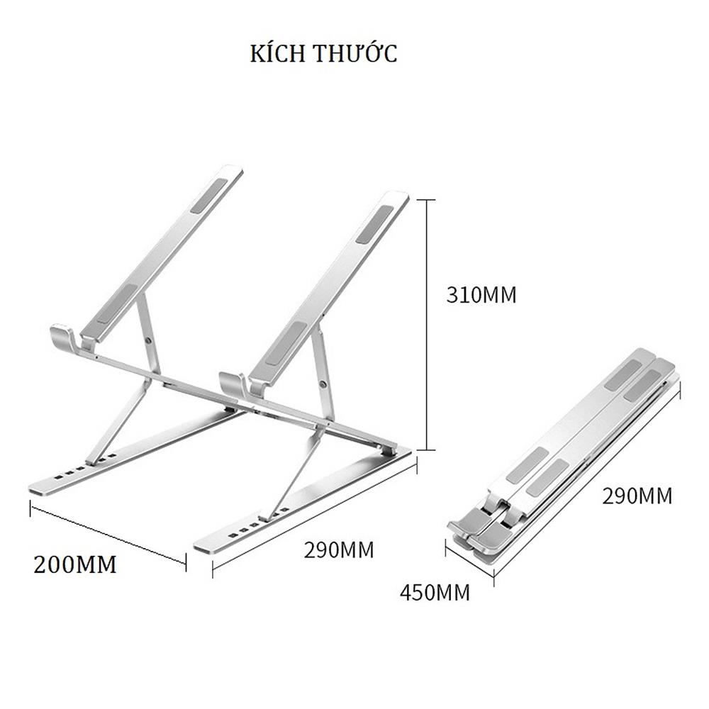 VINETTEAM Giá Đỡ Laptop Nhôm N8 Màu Bạc Thiết Kế Thông Minh 2 Tầng Điều Chỉnh Độ Cao, Gấp Gọn Và Tản Nhiệt Cho Laptop, Surface, Ipad, Macbook Cho Máy Từ 12~17inch - Hàng Chính Hãng