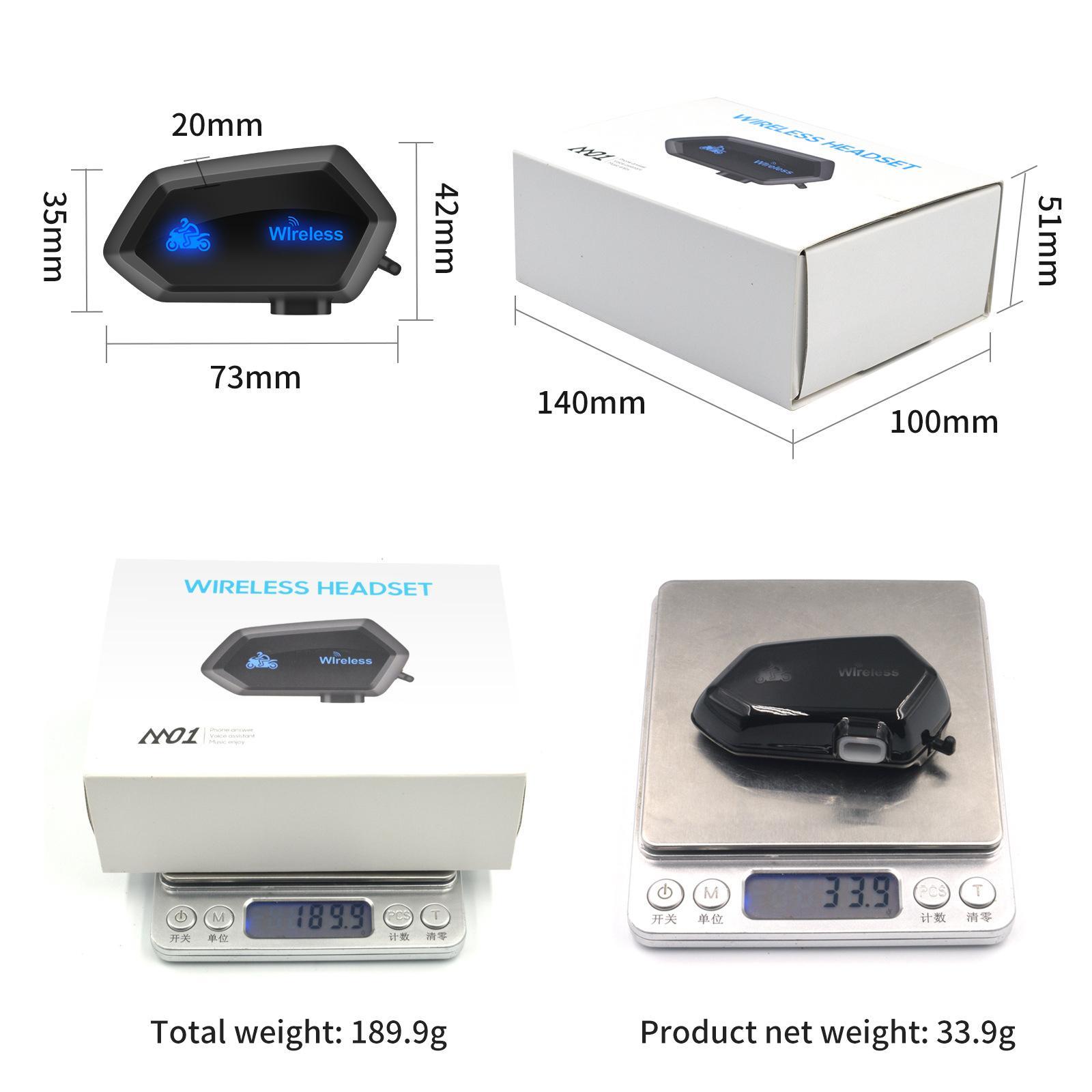 Motorcycle Bluetooth Headset Waterproof Connect to Interphone for Helmets Snowboarding