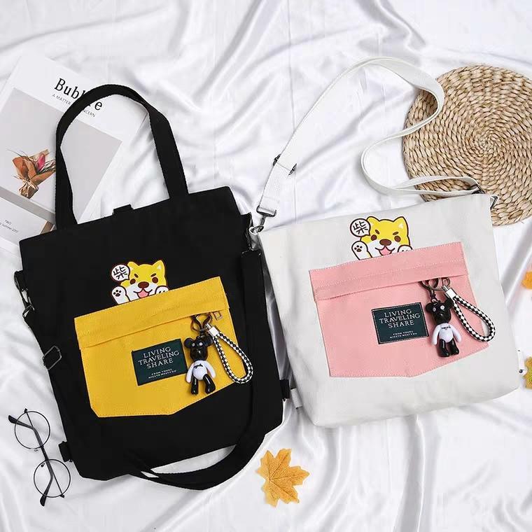 Balo thời trang, balo đi học, đựng laptop Túi Tote Hình Chú Chó Cực Cute balo nữ vải