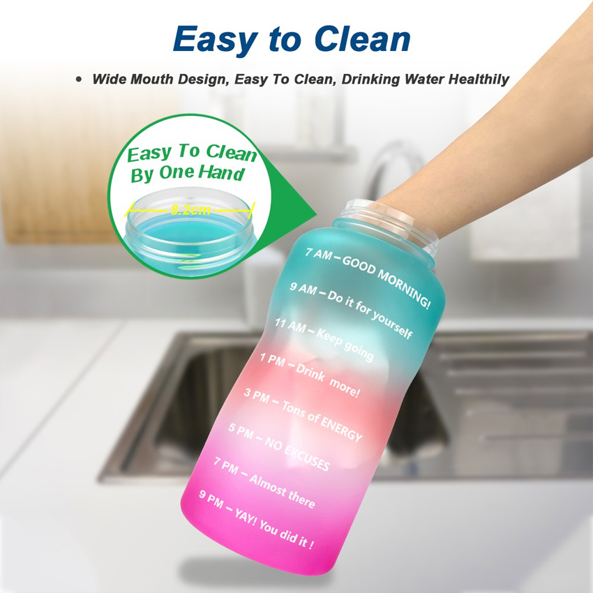 Bình Nhắc Uống Nước, Dung Tích 2000ml, Thiết Kế Bắt Mắt, Có Chia Vạch Thời Gian Nhắc Uống Nước, Có Ống Hút Tiện Dụng