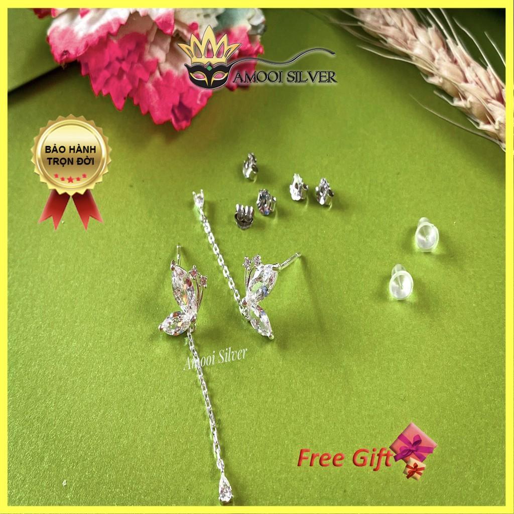 Bông Tai Bạc Nữ Hình Con Bướm Tua Rua - Hoa Tai Chuẩn Bạc S925 - Khuyên Tai Bạc S925 - AMOOI SILVER